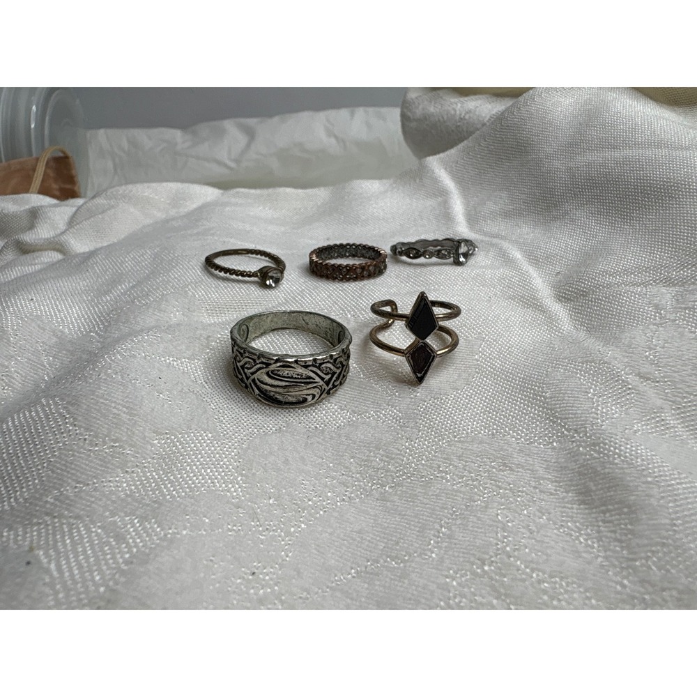 Boho Stackable Midi Rings Set Silver Tone Geometr… - image 1